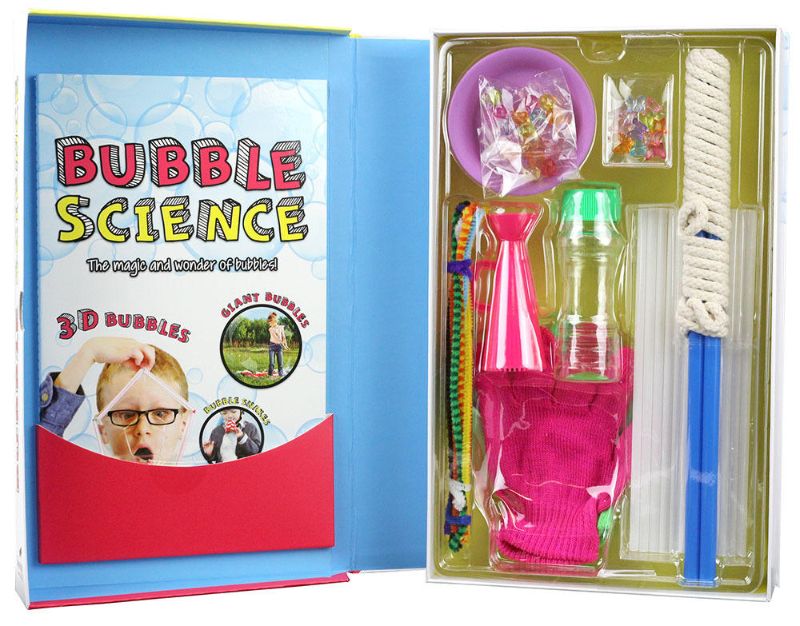Educational Bubble Science Kit by Spice Box featuring experiments to create and juggle bubbles, perfect for kids aged 6 and up.