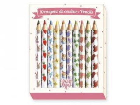 Mini Coloured Pencils - Aiko by Djeco in 4 vibrant packs, featuring 40 pencils adorned with enchanting nature designs.
