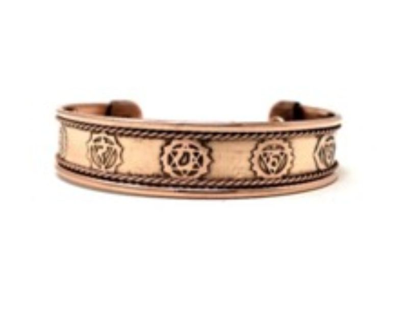 Magnetic copper bracelet designed for chakra alignment and therapeutic wellness, features adjustable design for comfort.