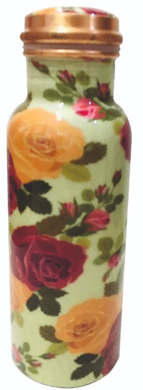 Handcrafted 750ml copper bottle with floral design, promotes hydration and wellness through ancient Ayurvedic traditions.