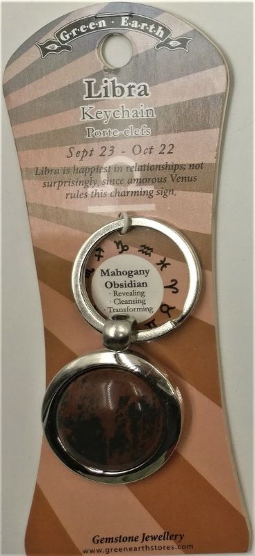 Zodiac keyring set of 6 in Mahogany Obsidian features Libra design, symbolizing balance and charm. Perfect gift for astrology lovers.
