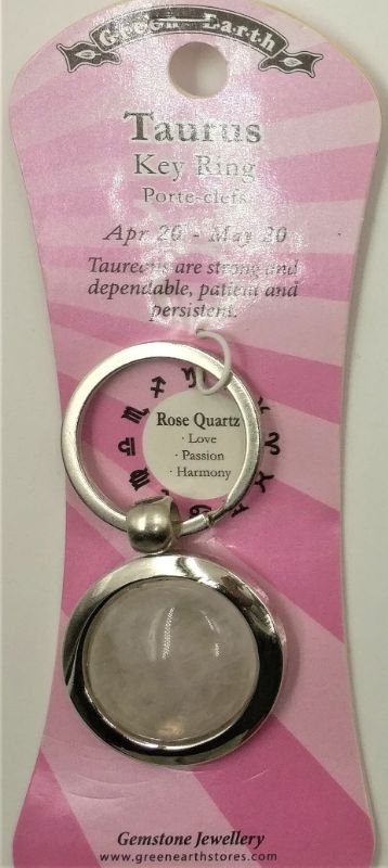Set of 6 Taurus Rose Quartz keyrings, featuring elegant charms symbolizing love and healing, ideal for gifts and astrology fans.
