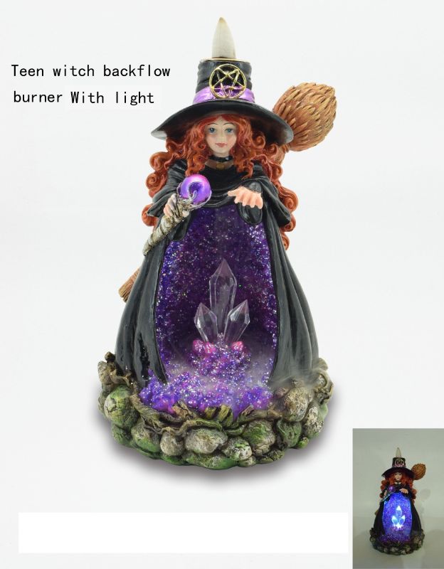 Crystal Backflow Burner in Witch Purple with LED, featuring cascading smoke and intricate design for a mystical atmosphere.