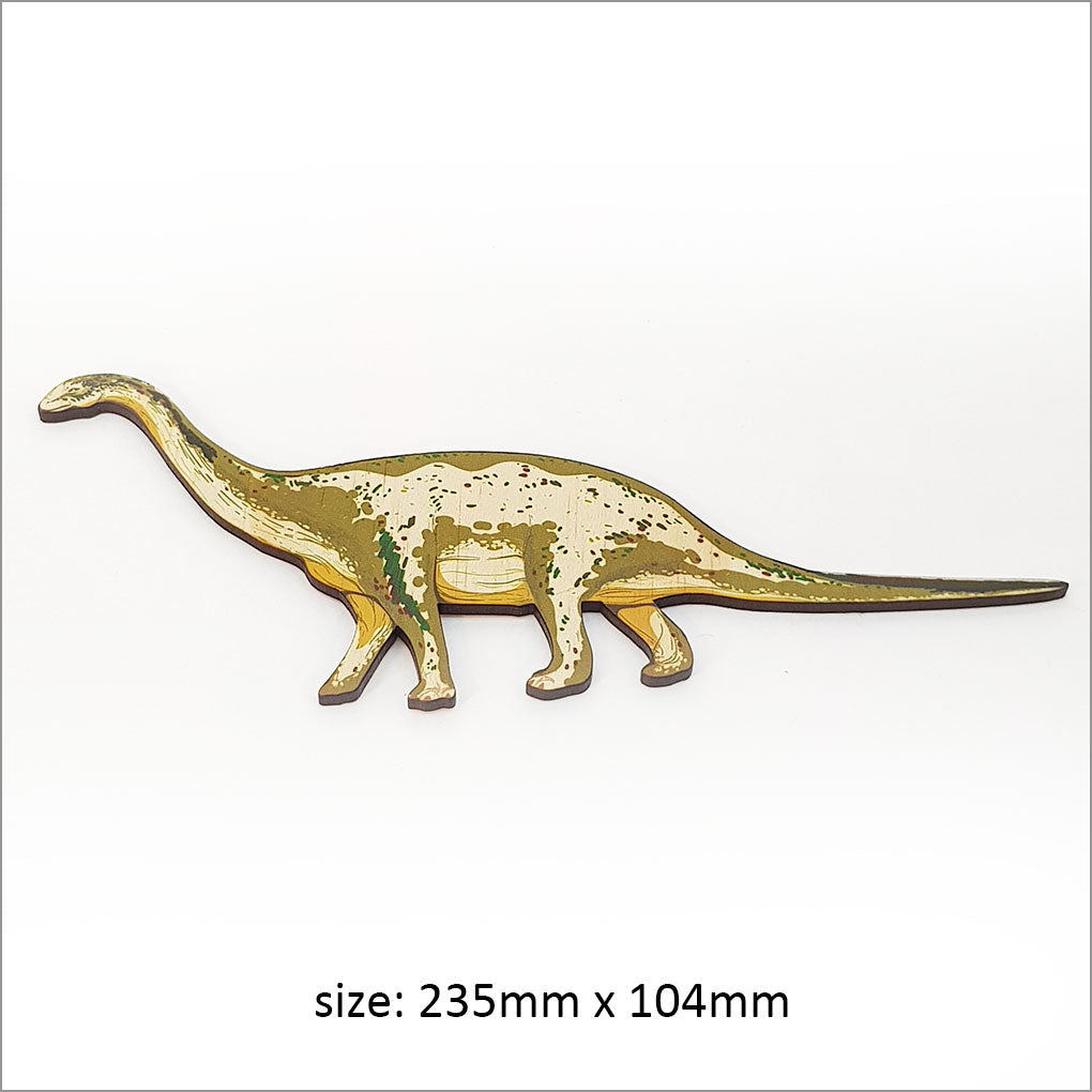 Colorful dinosaur wall art set on eco-friendly pine veneer, perfect for children's rooms and educational decor.