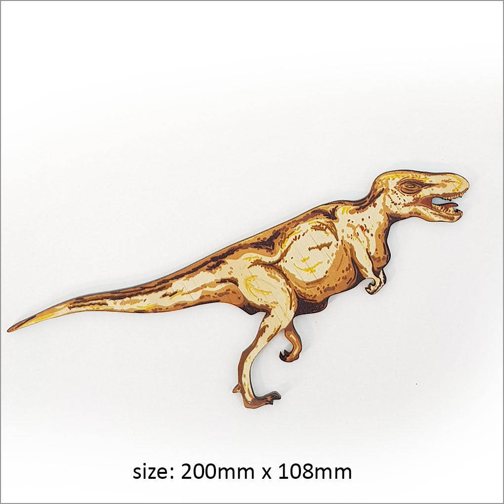 Vibrant dinosaur-themed pine wall art set, crafted from eco-friendly veneer, perfect for children's rooms and educational play.