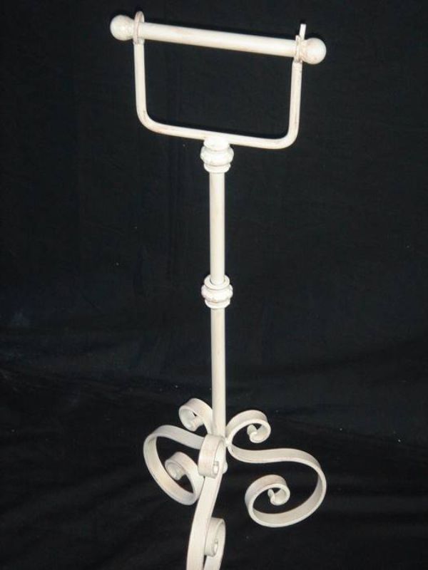Sleek satin white free-standing toilet roll holder, 75cm tall, adds modern elegance and convenience to any bathroom decor.
