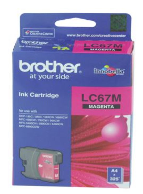 Brother LC67M Magenta Ink Cartridge for vibrant prints and professional quality, yielding up to 325 pages.