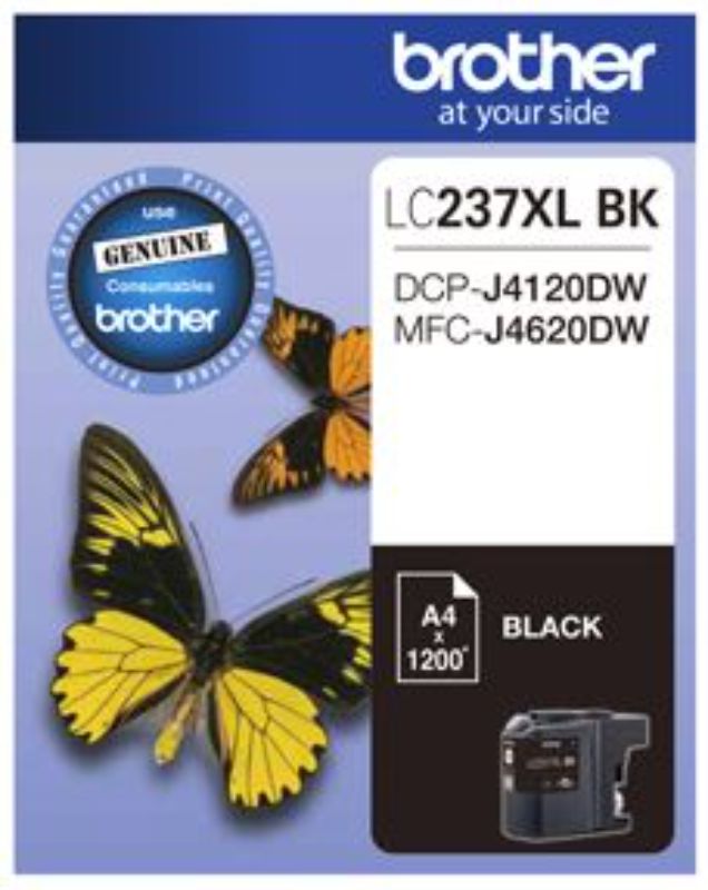 High yield black ink cartridge for Brother printers, prints up to 1200 pages, delivers crisp text and reliable performance.