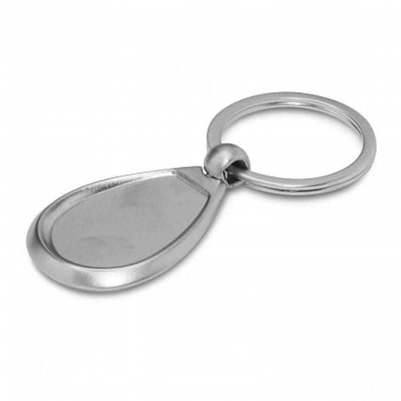 Satin chrome drop-shaped key ring set of 12, elegantly presented in a black gift box for stylish organization.