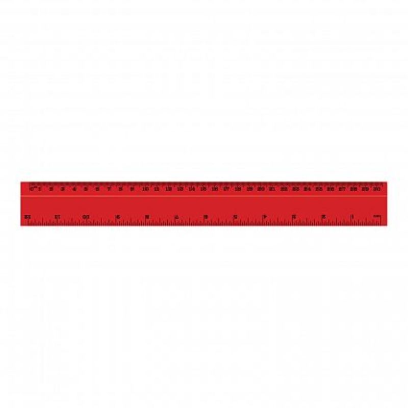 Red 30cm Flip Ruler set of 50, featuring dual graduations, recessed edge for easy handling, perfect for students and professionals.