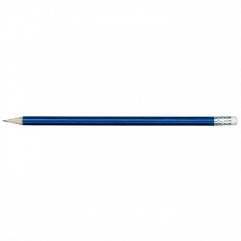 Set of 100 blue HB pencils with erasers, ideal for writing, sketching, and note-taking, 7mm diameter, 190mm long.