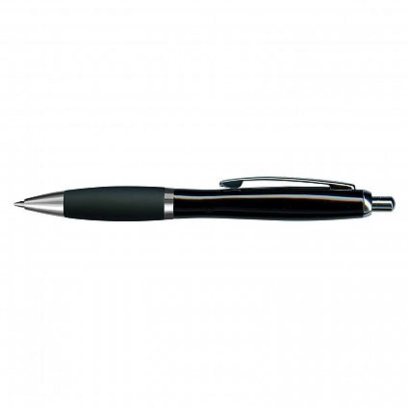 Set of 30 sleek black retractable pens with soft-touch grip and chrome accents, perfect for professionals and students.