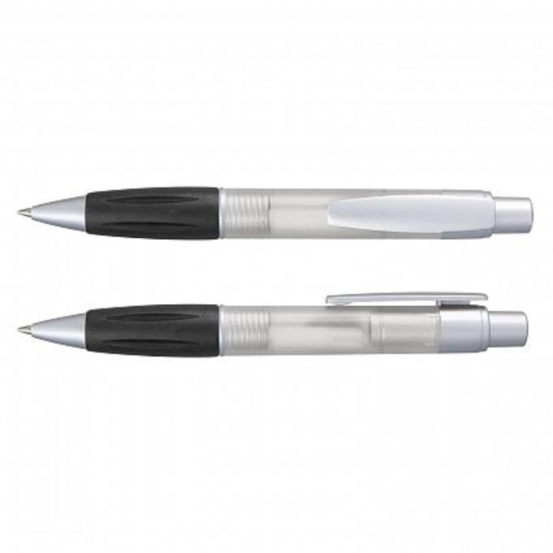 Matrix Pen - Clear set of 100, featuring soft grips, translucent barrels, and smooth-flowing blue ink for effortless writing.