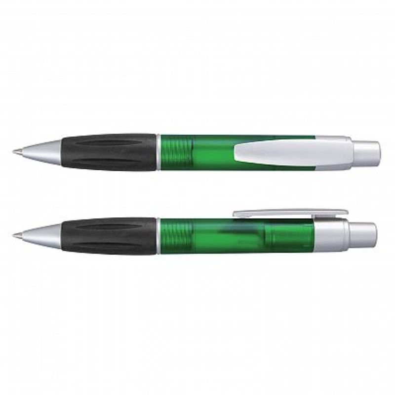 Set of 100 green Matrix Pens featuring a soft grip, retractable design, and frosted barrel for comfortable, stylish writing.