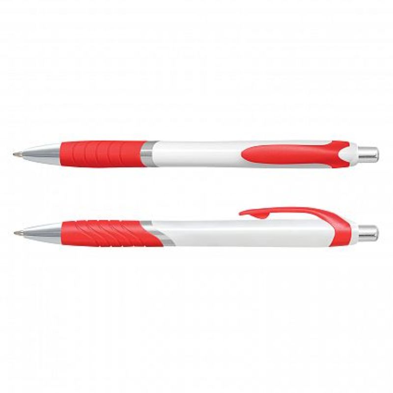 Set of 100 Jet Pens in vibrant red, featuring a retractable design, soft-touch grip, and chrome trim for stylish writing.