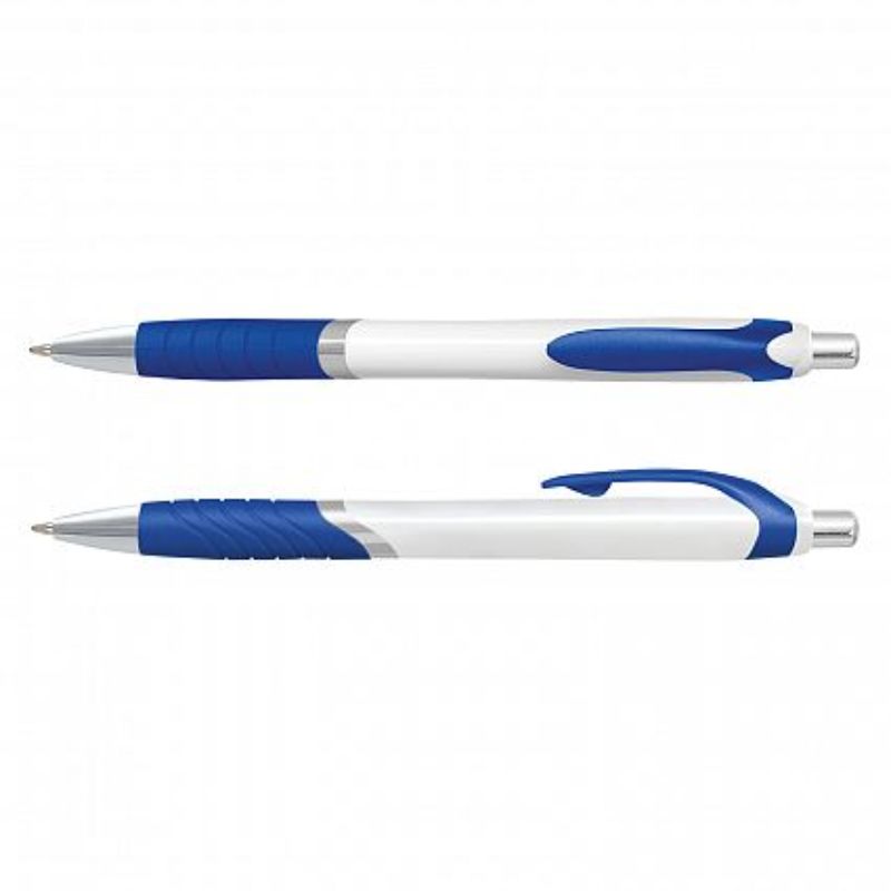 Dark blue retractable ball pen set of 100, featuring a soft-touch grip and chrome trim for comfortable writing.