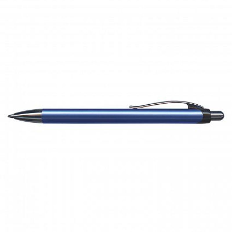 Set of 30 blue retractable aluminium ball pens featuring a sleek design and 1200 metres of smooth writing ink.