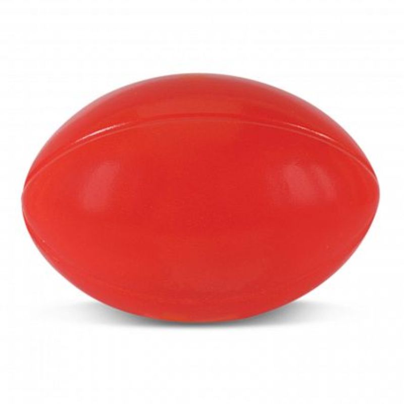 Set of 30 red stress rugby balls made from durable polyurethane for stress relief and rugby-themed fun.