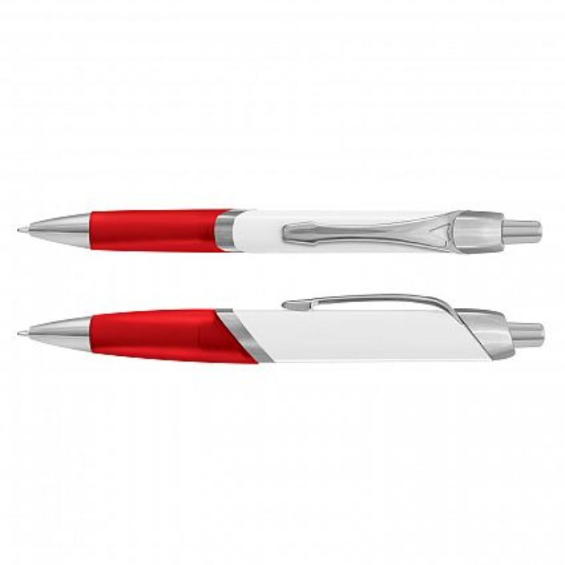 Set of 100 sleek red retractable ballpoint pens with soft-touch grip and chrome trim for smooth, reliable writing.