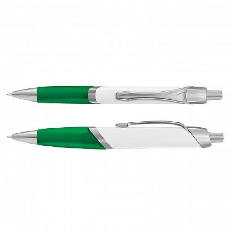 Set of 100 Avenger green retractable pens with soft-touch grip, chrome trim, and smooth Dokumental ink for premium writing.
