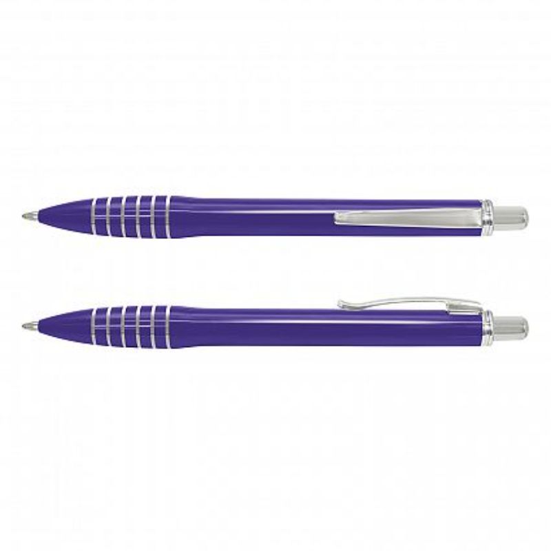 Set of 100 purple retractable ballpoint pens with ergonomic grip and high-capacity ink for smooth writing.