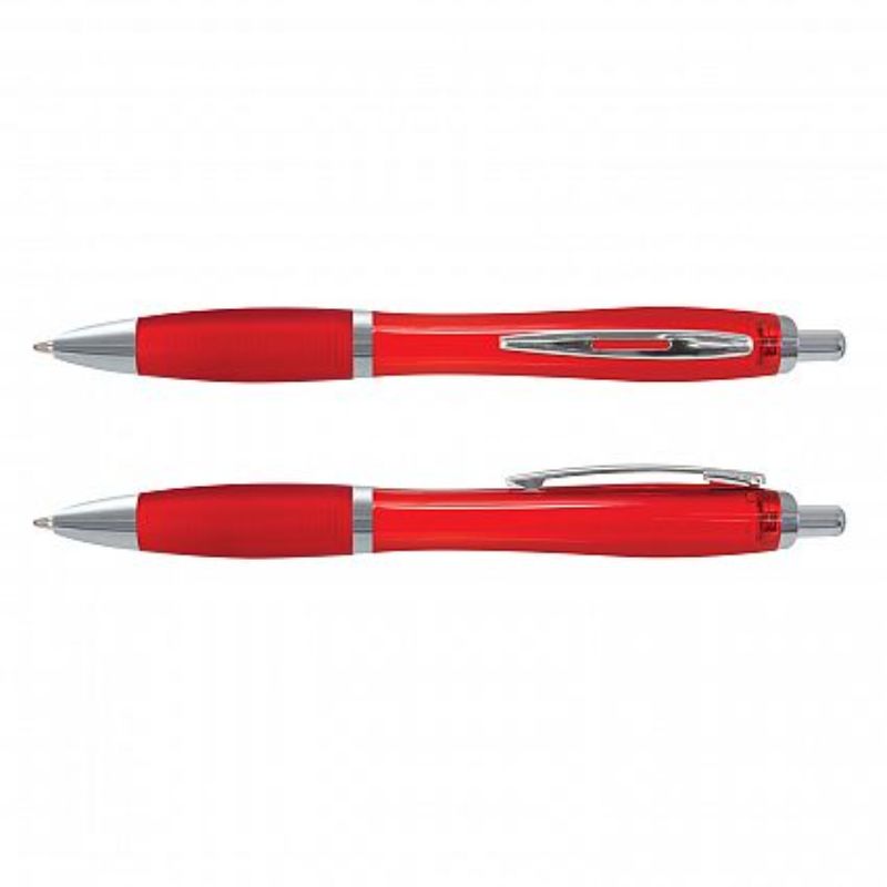 Vistro Pen in translucent red, set of 100, featuring a soft-touch grip and durable design for comfortable writing.