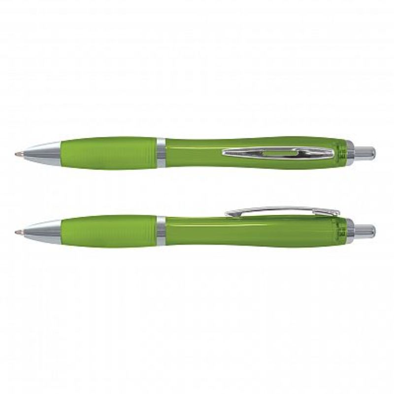 Set of 100 Vistro Pens in bright green, featuring a retractable design, soft grip, and high-capacity ink for smooth writing.