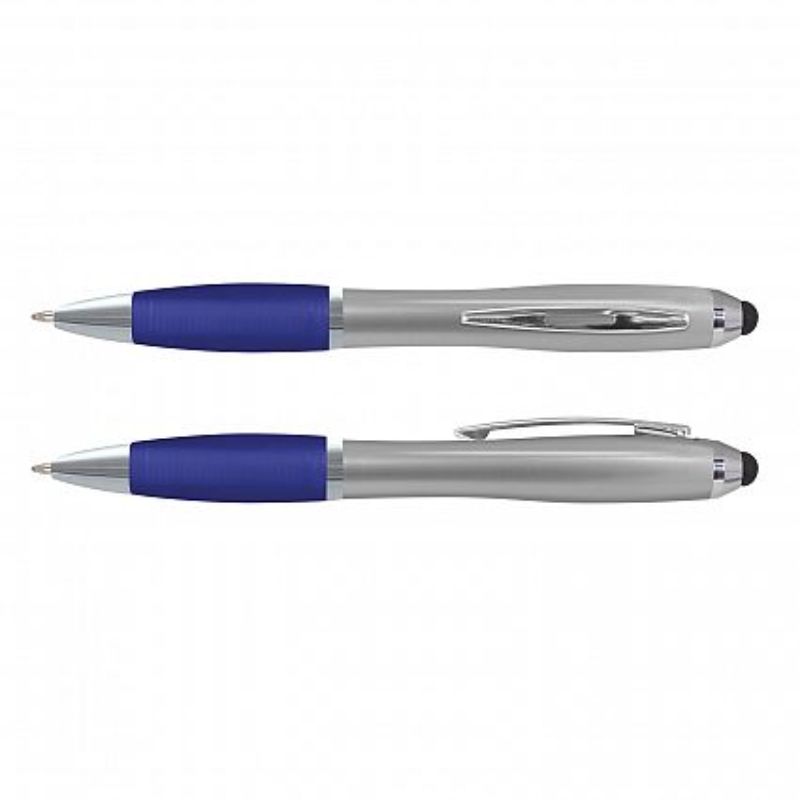 Vistro Stylus Pen set of 100, classic silver and frosted blue, features twist action, soft-touch grip, and integrated stylus.