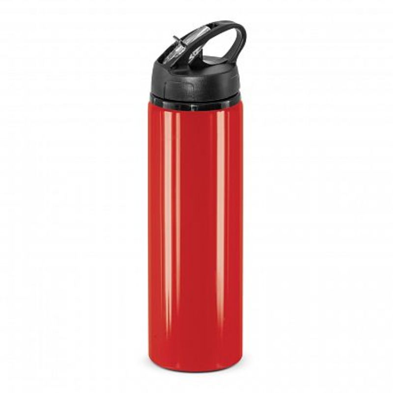 Set of 12 vibrant red 750ml BPA-free aluminum hydration bottles with flip cap and carry handle. Ideal for active lifestyles.