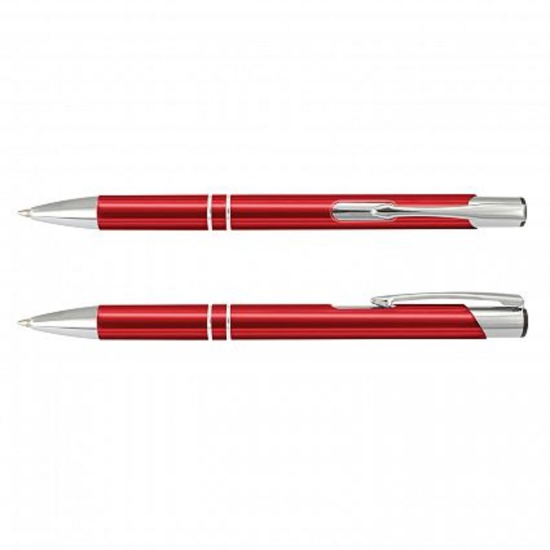 Red Panama Pen set of 50, featuring retractable aluminium, shiny accents, and smooth black ink for elegant writing.