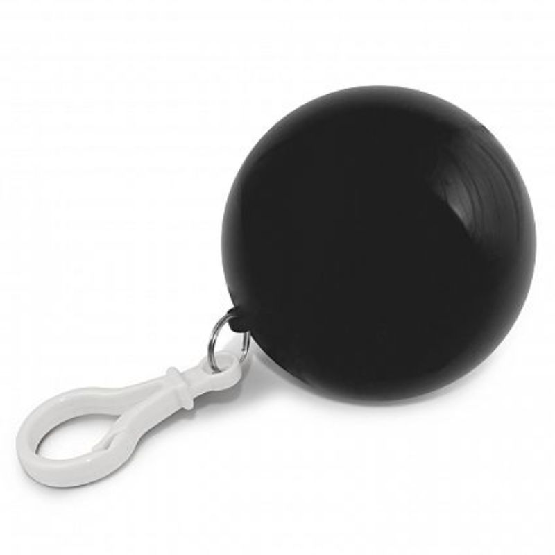 Compact set of 30 black emergency raincoats in a round case with clip for easy attachment and storage.
