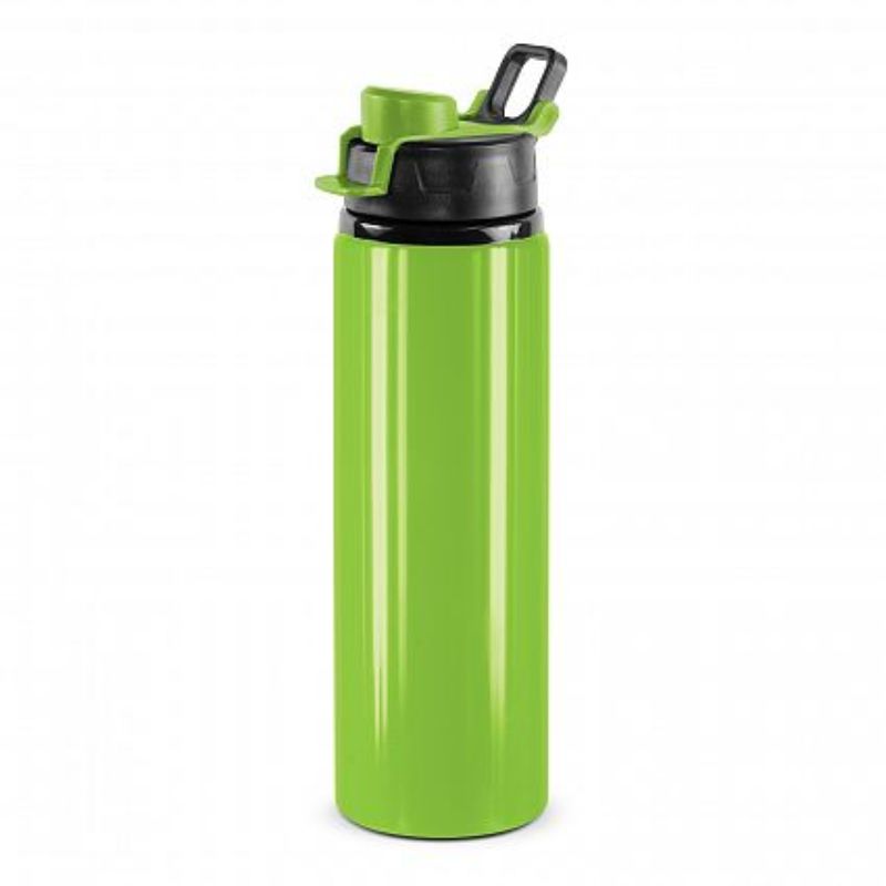 Set of 12 bright green BPA-free aluminum bottles with secure snap caps and carry handles, perfect for hydrated, eco-friendly living.