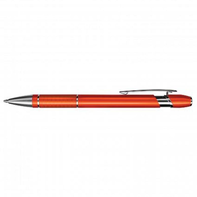 Set of 50 vibrant orange Centra retractable pens with sleek aluminium barrel and chrome accents, ideal for gifting and branding.