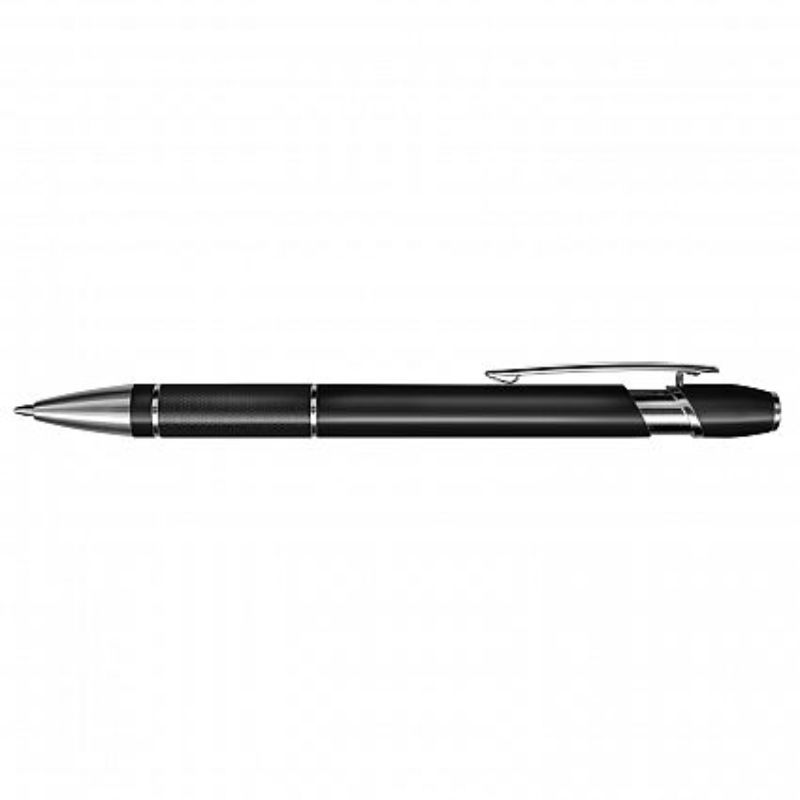Set of 50 black retractable ballpoint pens with aluminum body, chrome accents, and 800 meters of smooth writing ink.