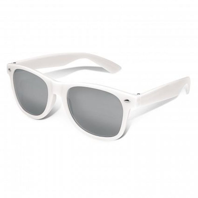 Malibu Premium Sunglasses in white/silver with mirror lenses, UV400 protection, set of 30, stylish and lightweight.
