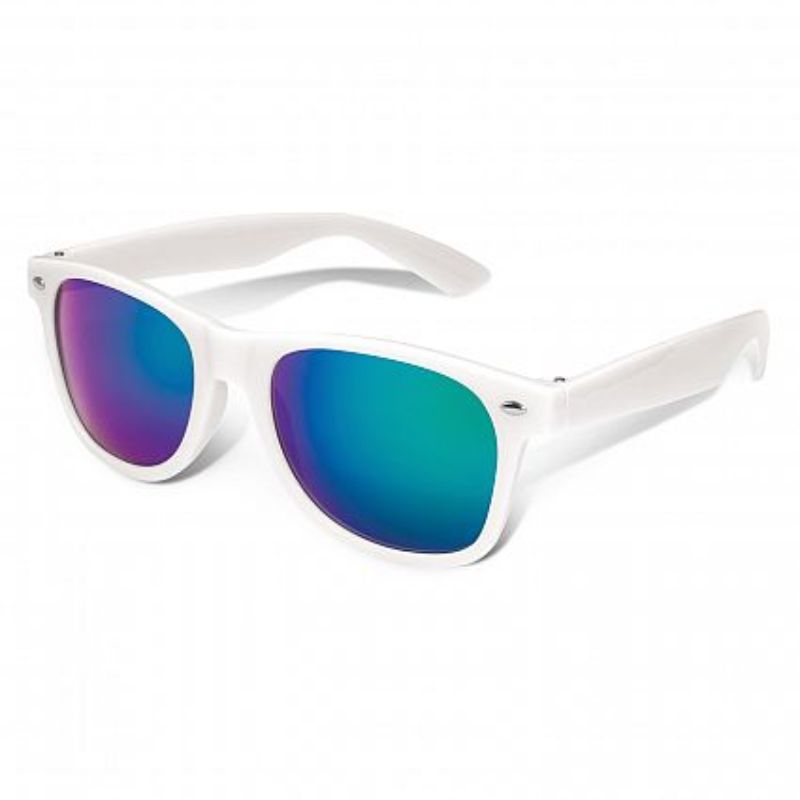 Malibu Premium Sunglasses in white and green, set of 30, with UV400 protection and durable mirror lenses.