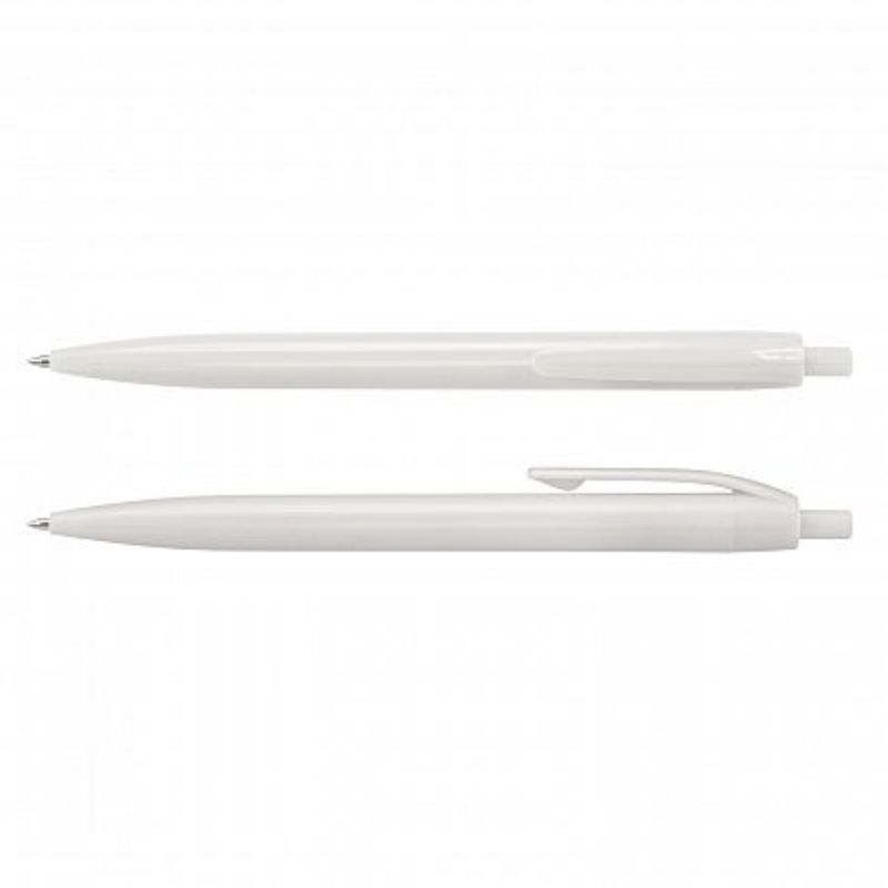 Set of 100 white retractable ballpoint pens with black ink refill, ideal for schools, offices, and promotions.
