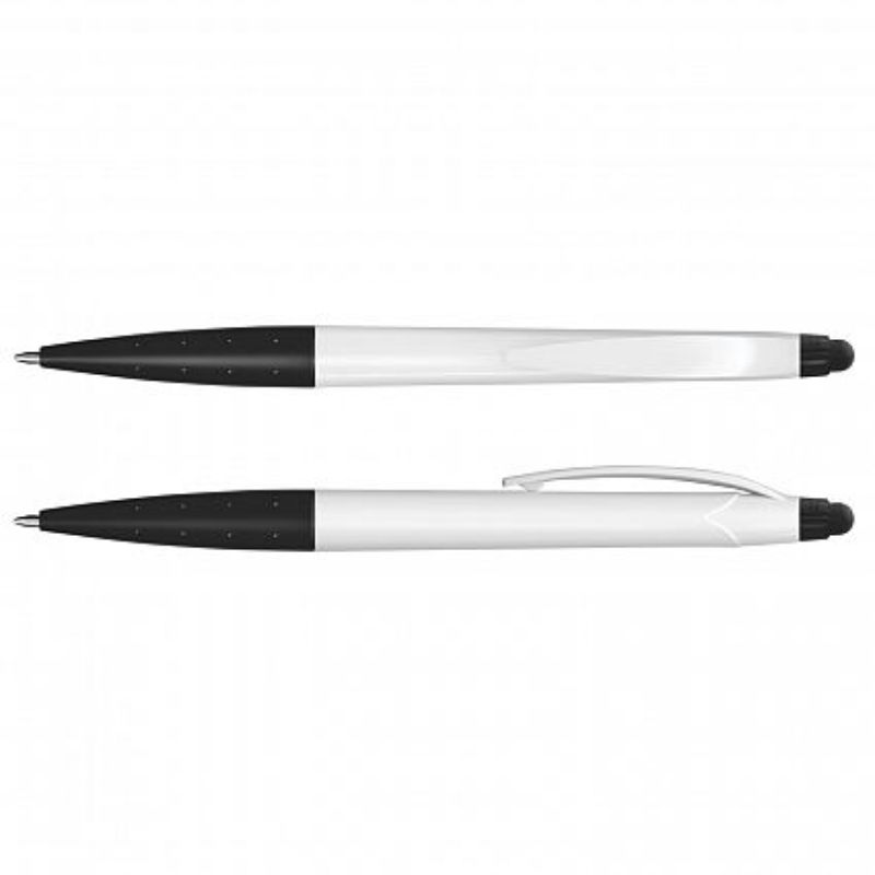 Stylish white and black stylus pens perfect for writing and touchscreens, set of 100 for offices and events.