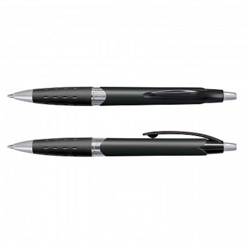 Set of 100 sleek black retractable pens with soft grip and blue ink, ideal for professional and everyday writing tasks.