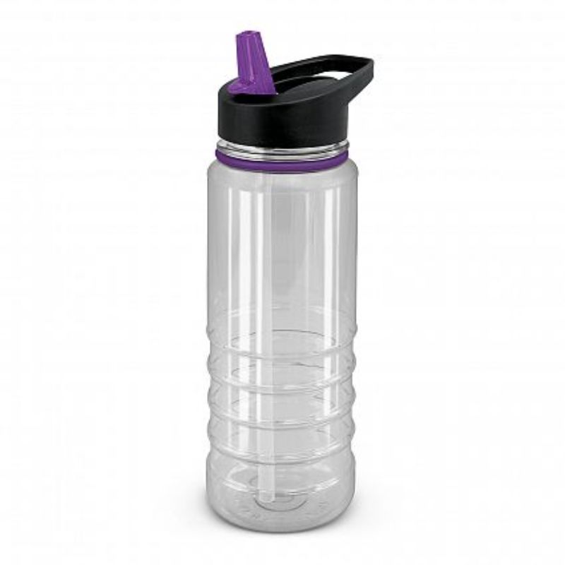 Triton Elite Bottle set of 12, clear and purple, 750ml, BPA-free, with carry handle and straw for easy hydration on-the-go.