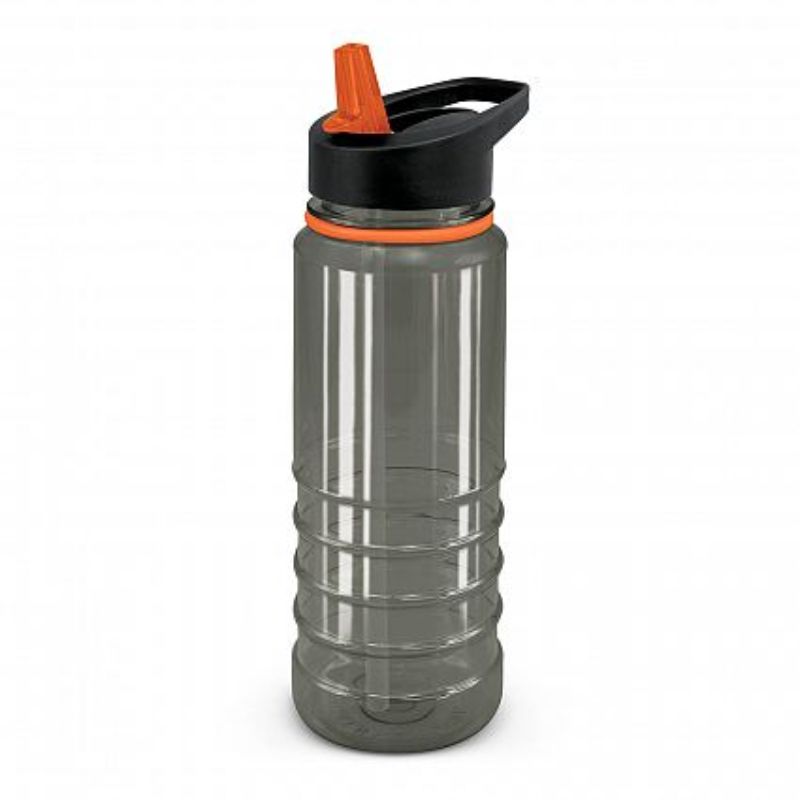 Set of 12 Triton Elite Bottles in black/orange, 750ml, BPA-free, with secure lid, handle, and straw for easy sipping.
