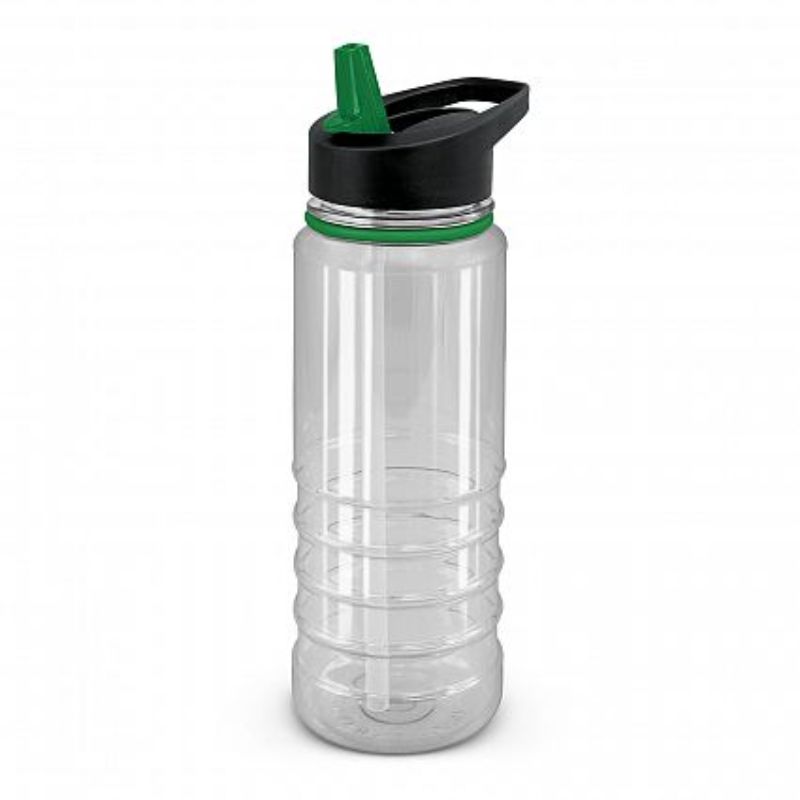 Triton Elite Bottle set in clear and dark green, 750ml, BPA-free, with flip-out straw and secure lid, ideal for hydration on-the-go.