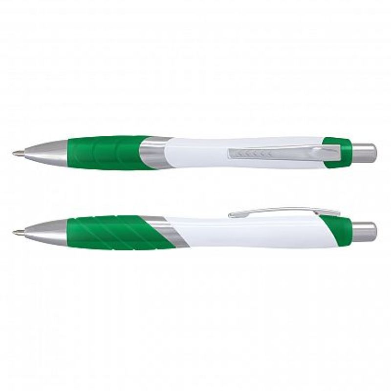 Borg Pen in white and green set of 100, featuring a retractable design and premium ink for smooth writing.