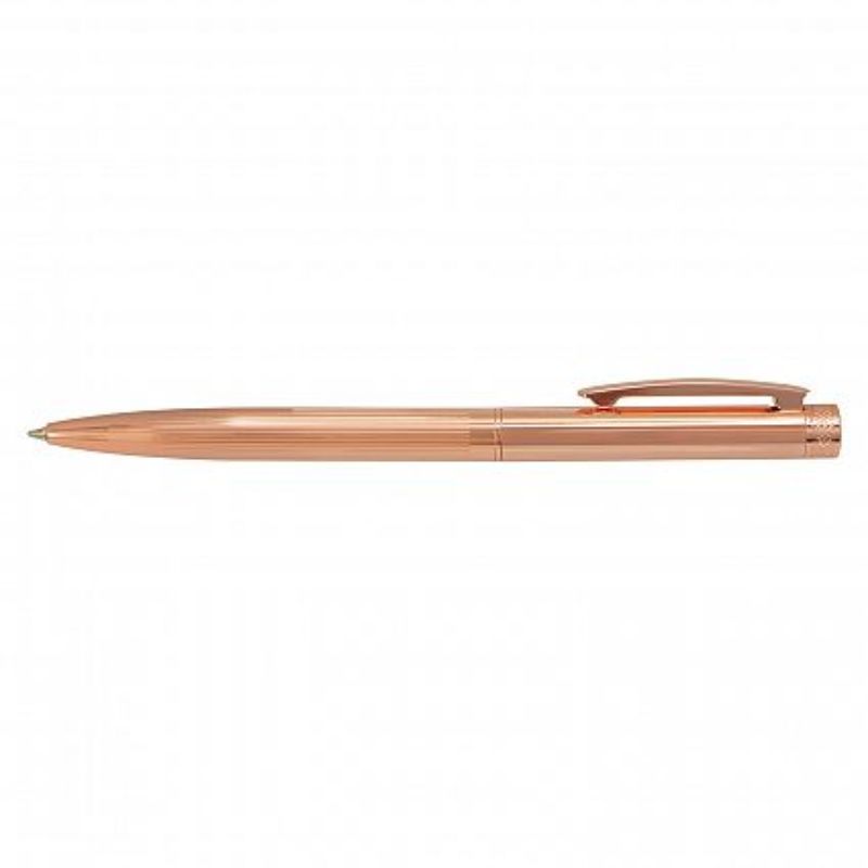 Set of 6 rose gold twist action pens with guilloche engraving and premium ink, perfect for elegant writing experiences.