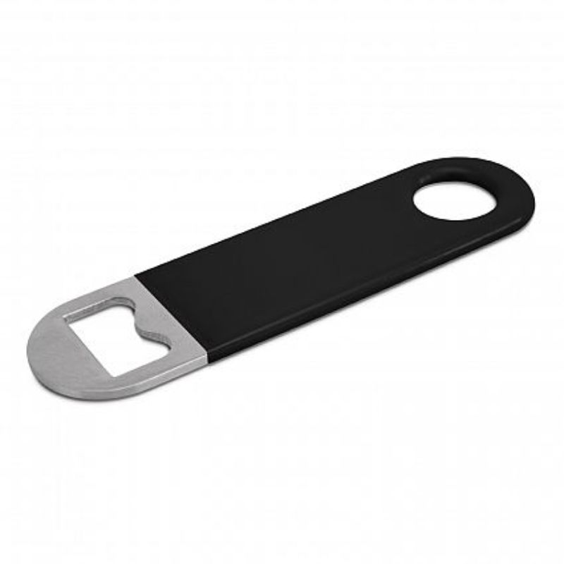 Set of 30 sleek black stainless steel bottle openers with a soft-touch grip, ideal for events and gatherings.