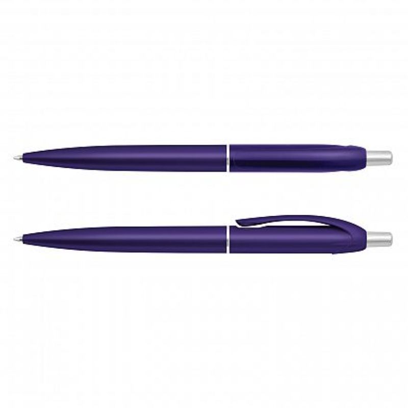 Set of 100 retractable metallic dark blue ball pens with chrome accents, smooth writing, and high-quality ink.