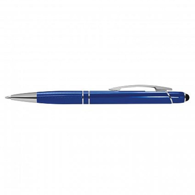 Set of 50 dark blue Dream Stylus Pens featuring retractable aluminum design, stylus tip, and 800 meters of smooth black ink.