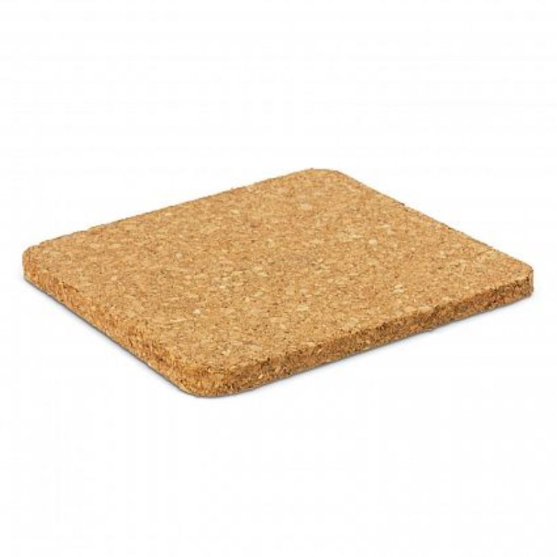 Set of 50 natural cork coasters, 100mm square, durable and eco-friendly, perfect for protecting surfaces from spills and heat.