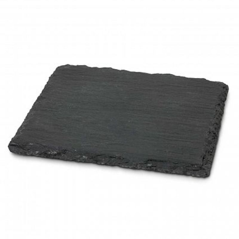 Grey natural slate coaster set of 50 with non-slip EVA feet, ideal for elegant table settings and surface protection.