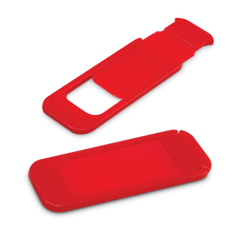 Red Eye Spy Webcam Cover set of 100, featuring a sliding mechanism for privacy protection against webcam hacking.